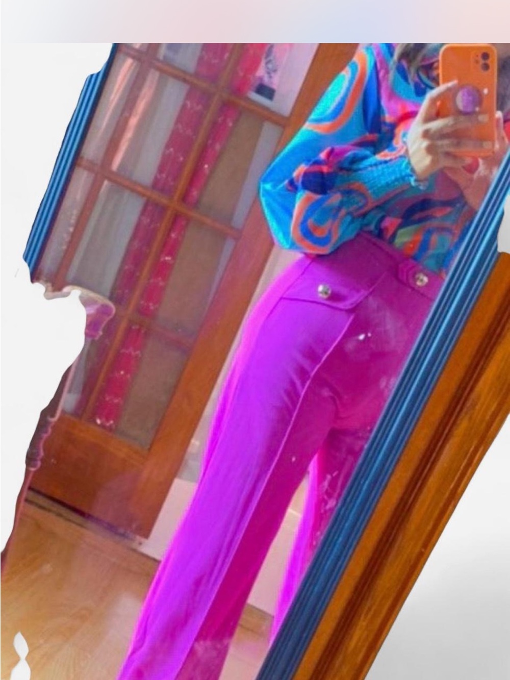 High-Rise Wide-Leg Pants in Bright Magenta